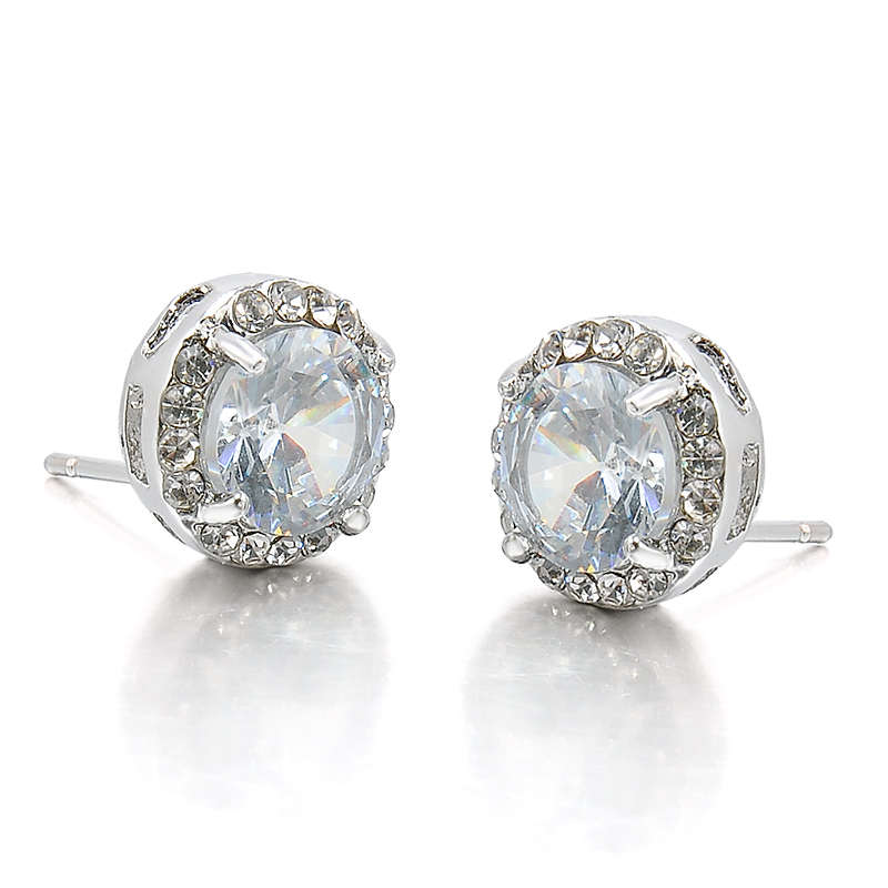 Women's 18K White Gold Plated Crystal Zircon Inlaid Stud Earrings