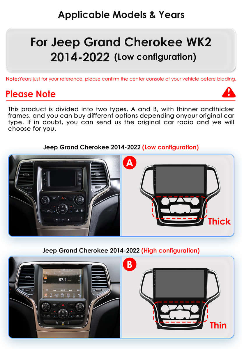 For Jeep Grand Cherokee 2014-2022 Android 12 Carplay Car Stereo GPS Sat BT 4+32G