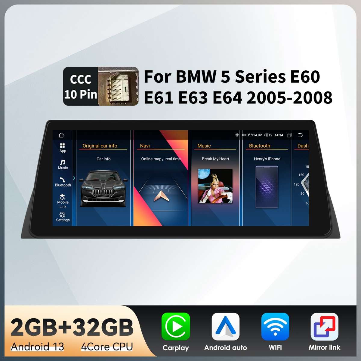 10.25" Android 13 Car Stereo Radio CarPlay GPS For BMW 5 Series E60 E61 E63 CCC