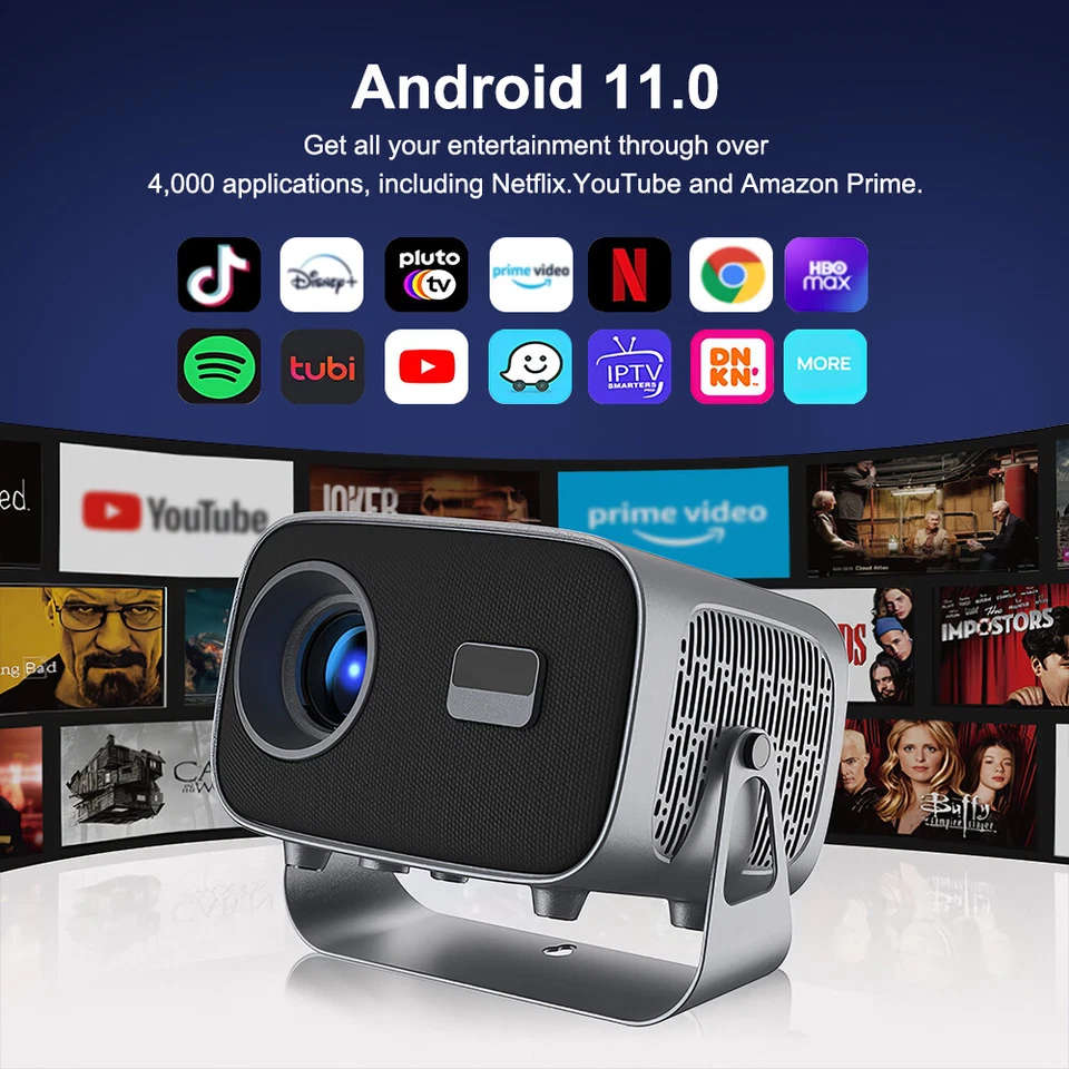 4K Smart Projector with WiFi Auto Focus Portable Home Theater