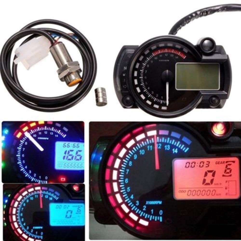 Motorcycle Speedometer Universal LCD Digital Tachometer Odometer Gauge