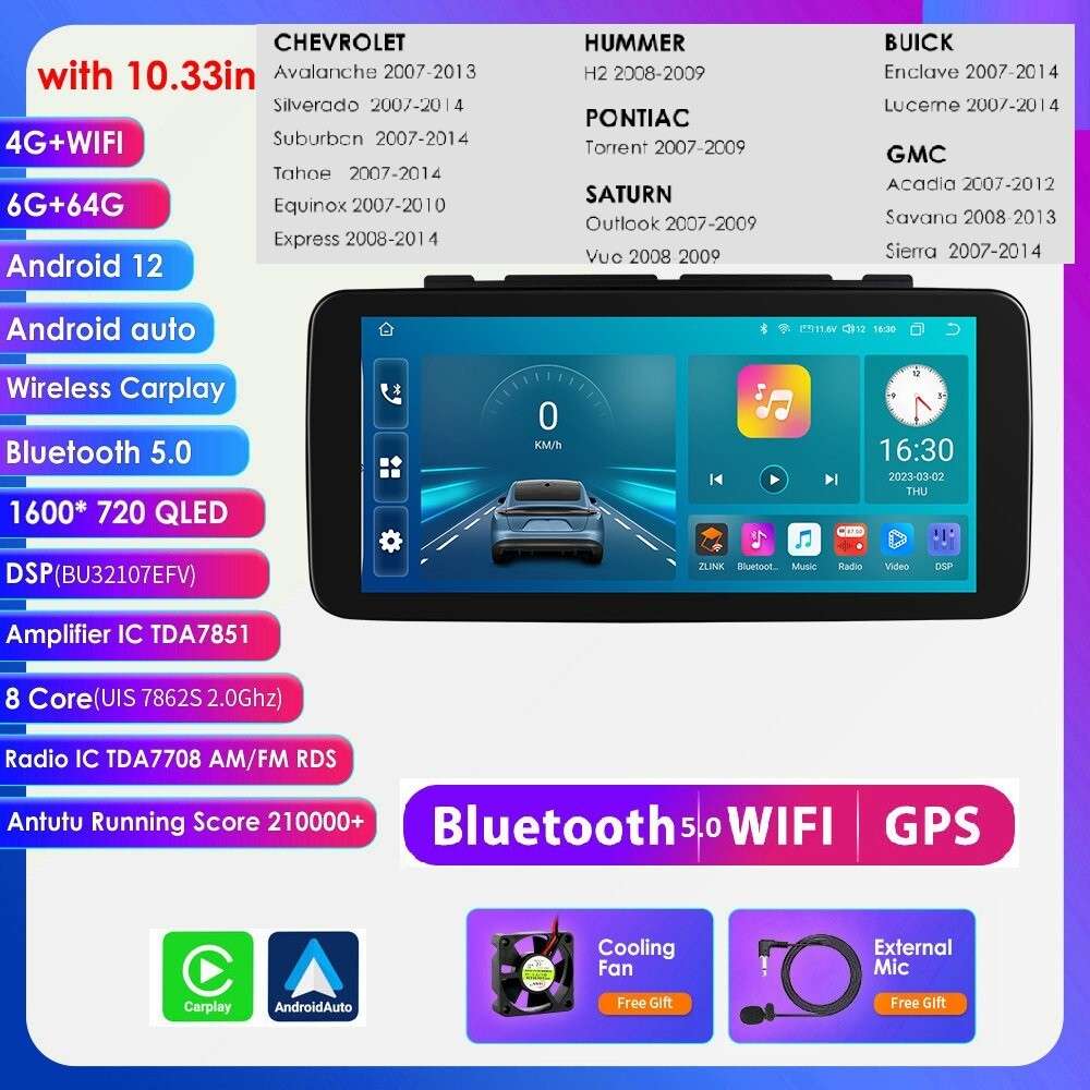 10.33 Screen For Chevrolet GMC Buick 6+64GB Android Carplay Car Stereo Radio GPS
