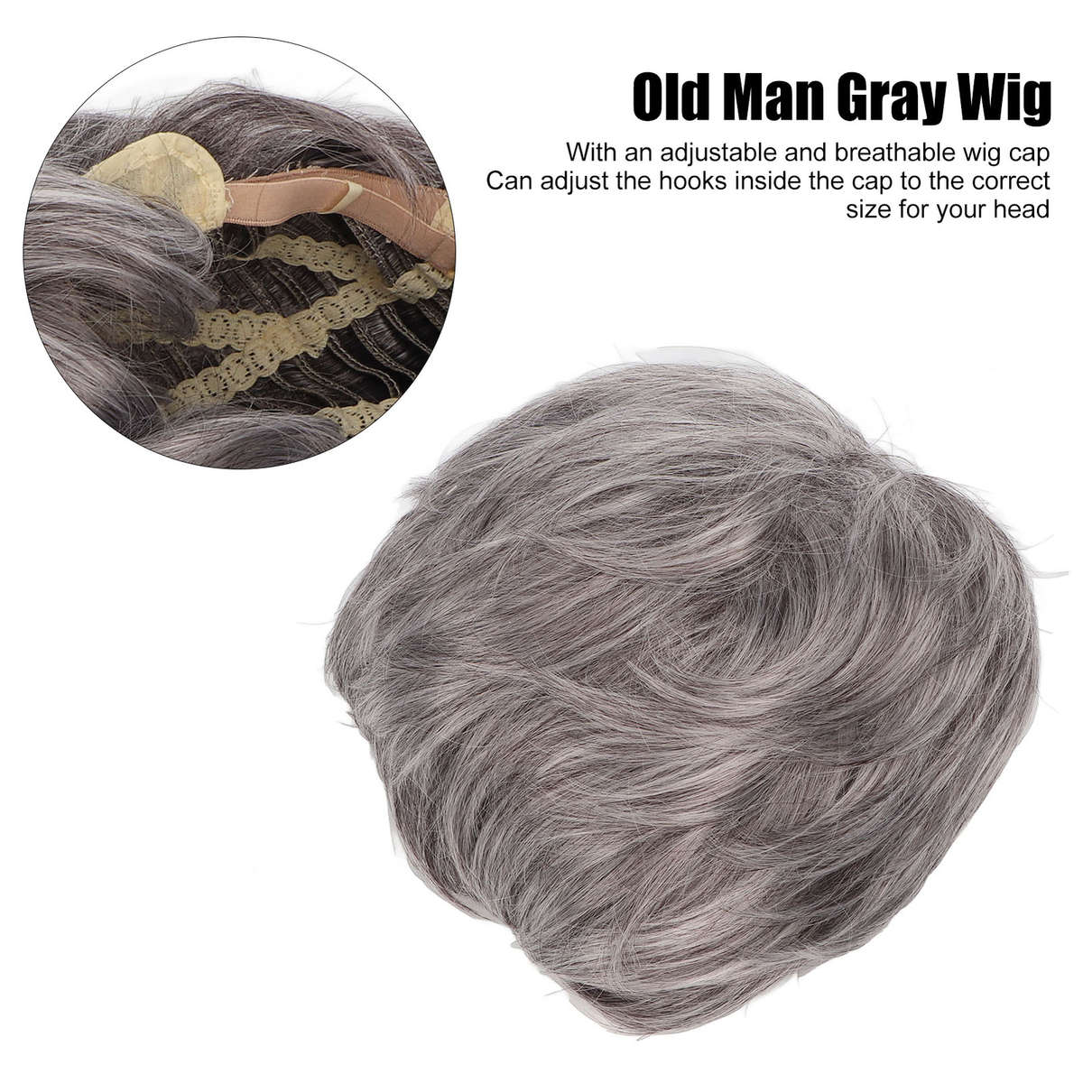 Men Gray Short Wig Heat Resistant Synthetic Multipurpose Adjustable Layered CHW