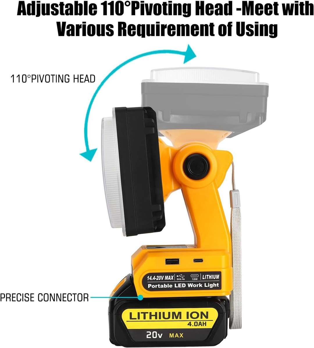 40W 4200LM Flashlight Led Work Light Floodlight Spotlight for Dewalt 18V 20V USB