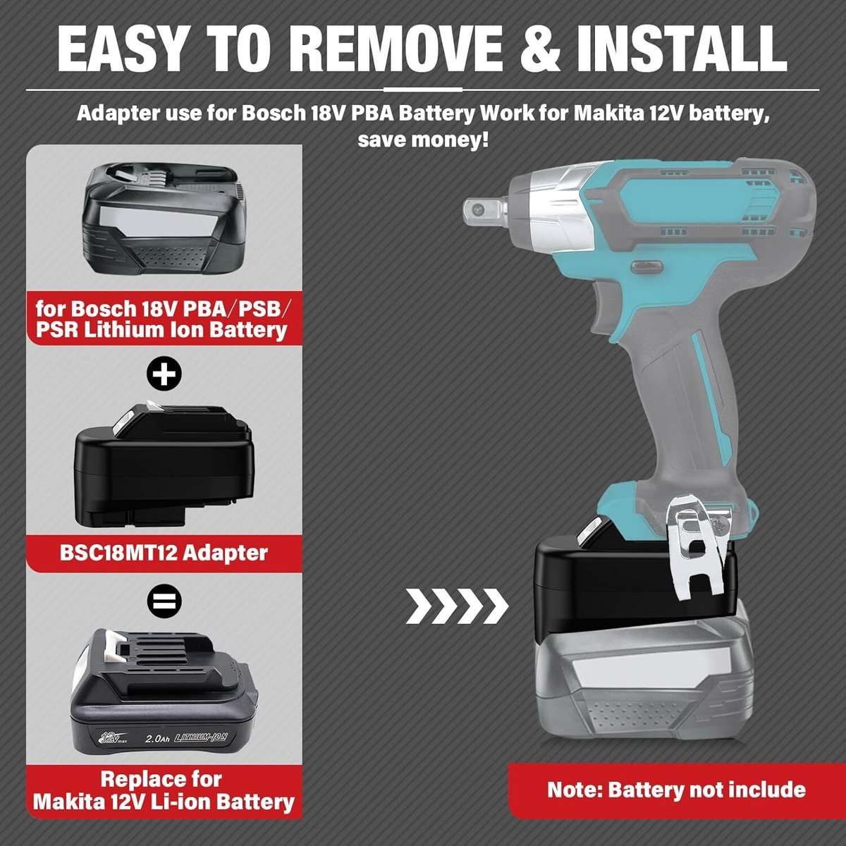Adapter for Bosch 18V PBA Li-ion Battery Converter to for Makita 12V Power tools