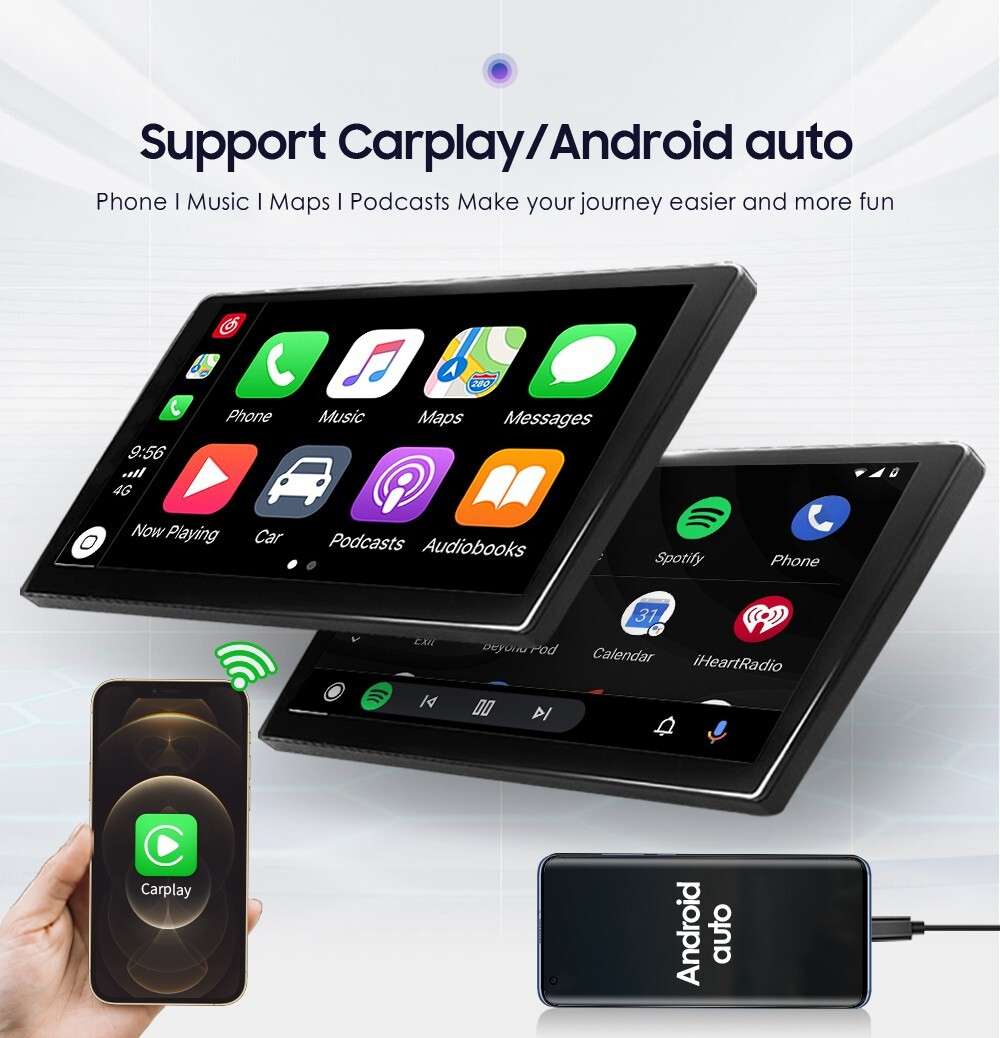 4+64GB 10.1" Rotatable Android 12 Carplay Single DIN Car Stereo Radio GPS DSP AI