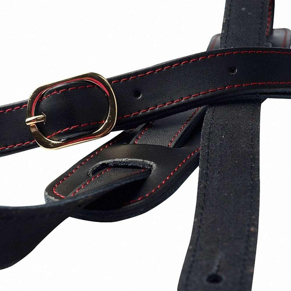 P??P Deluxe Vintage Adjustable Heavy Duty Leather Guitar Strap Black