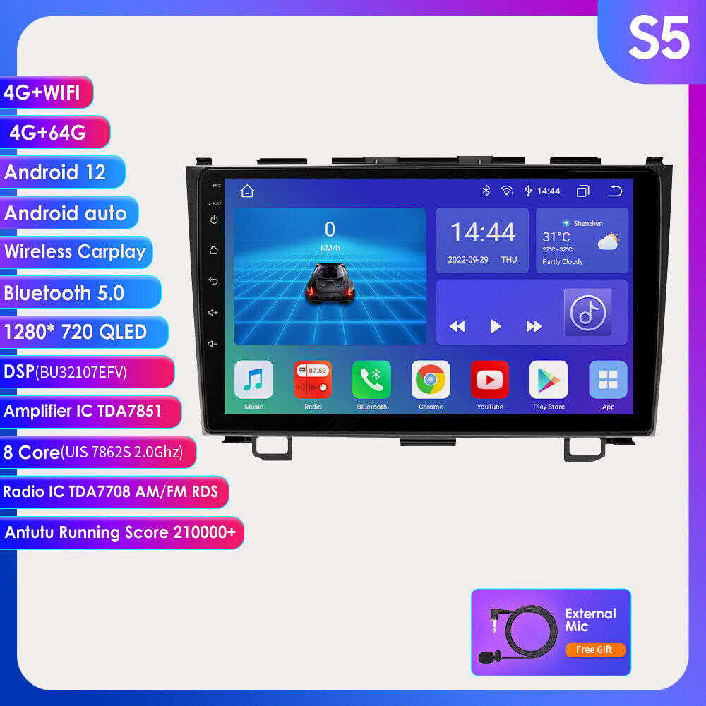 For Honda CRV 2007-2011 Android 12 9'' Car Stereo Radio GPS WiFi Carplay 8-Core