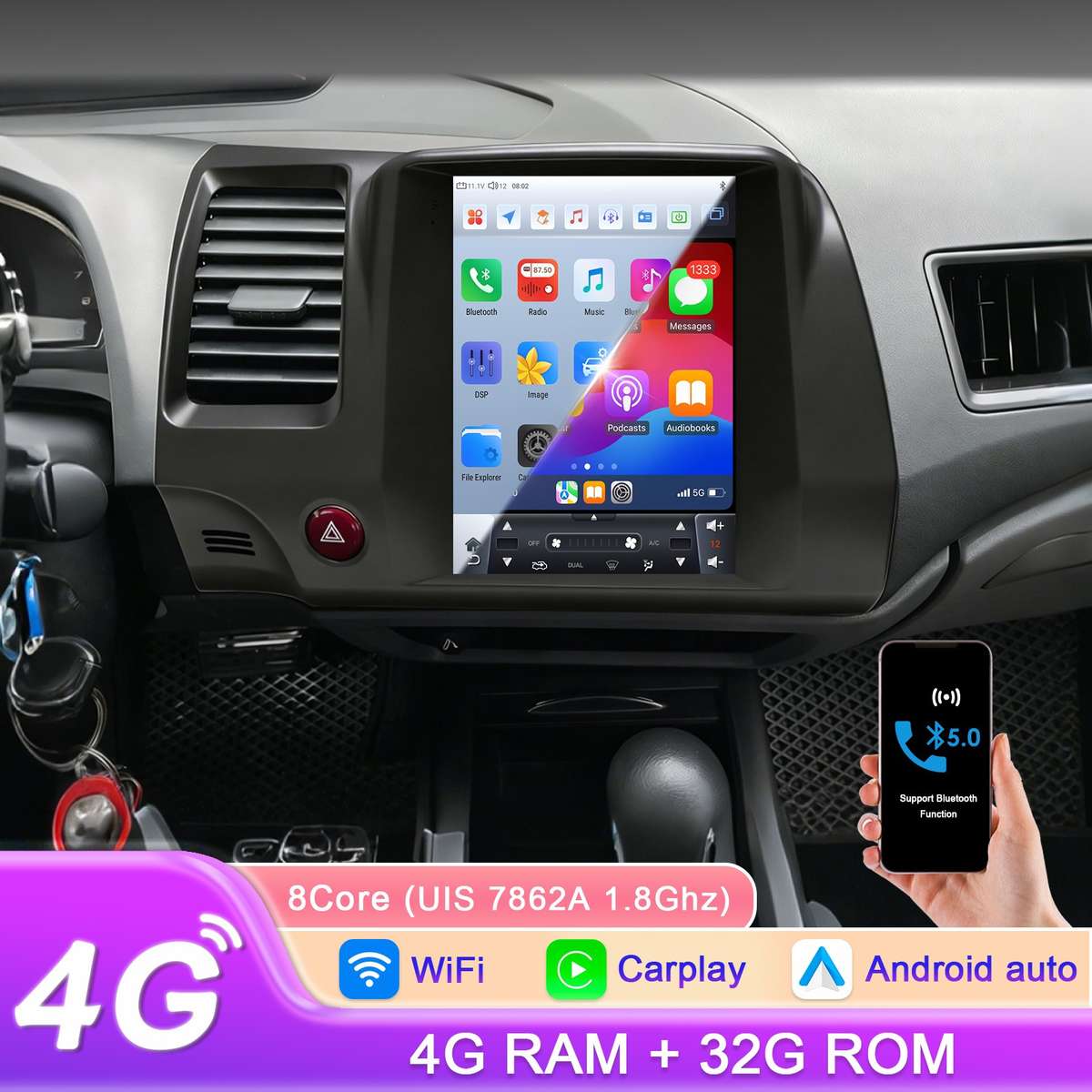 9.7" Screen For Honda Civic 2006-2011 CarPlay Stereo Radio 8Core Android 14 GPS