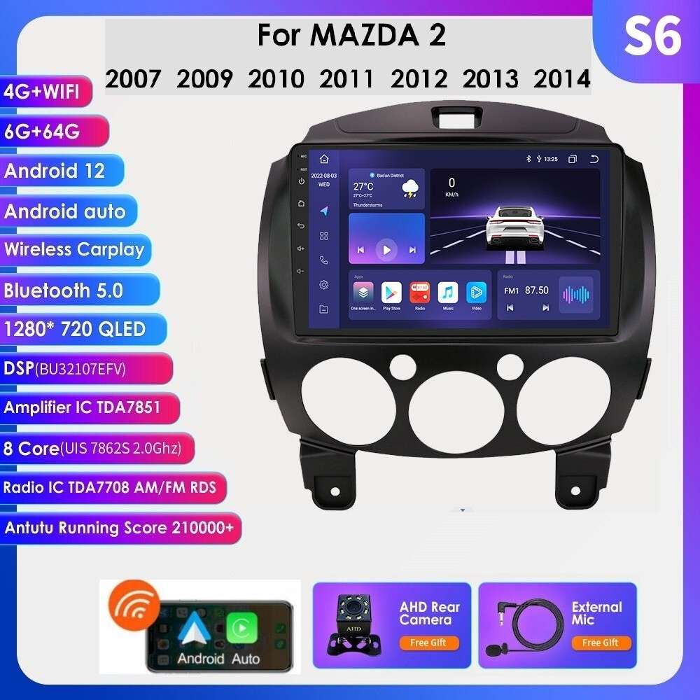 For Mazda 2 2007-2014 Android 12 8Core 6+64GB Car Stereo Radio GPS BT5.0 CarPlay