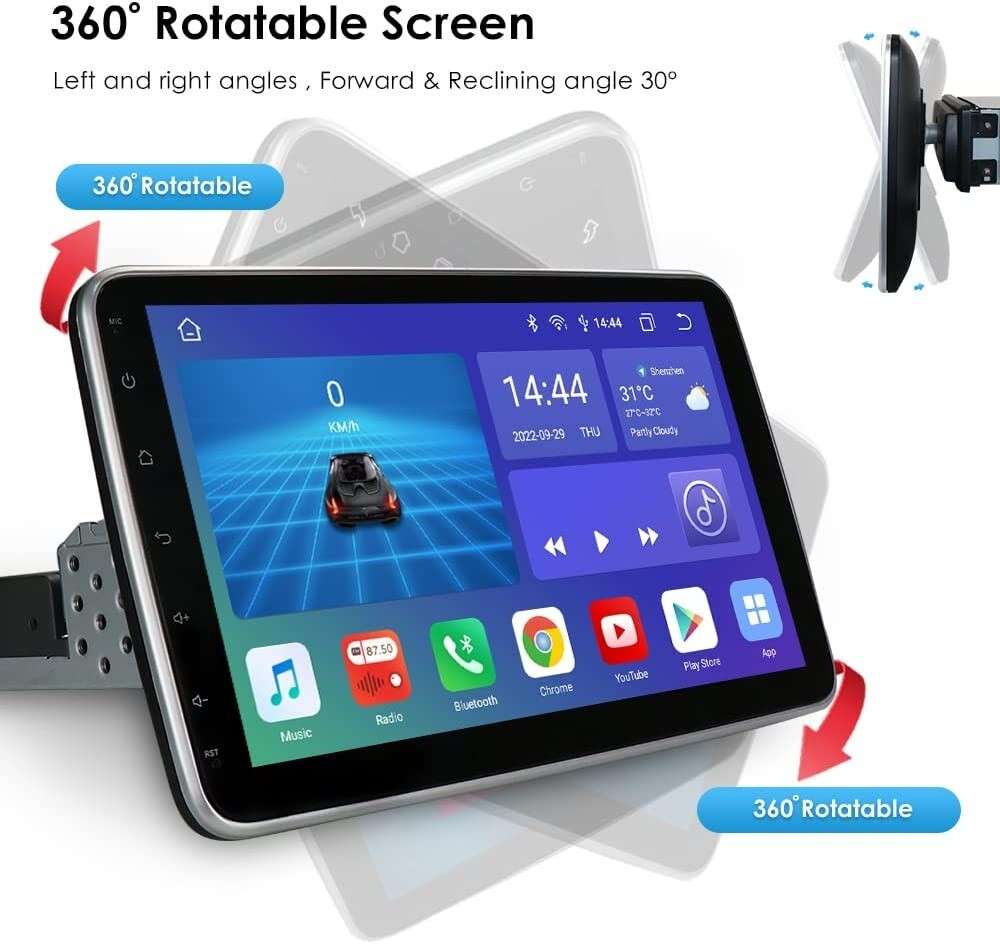 Single 1DIN Rotatable 10.1'' Android 1280*720 Carplay Stereo Radio GPS Wifi 4GB