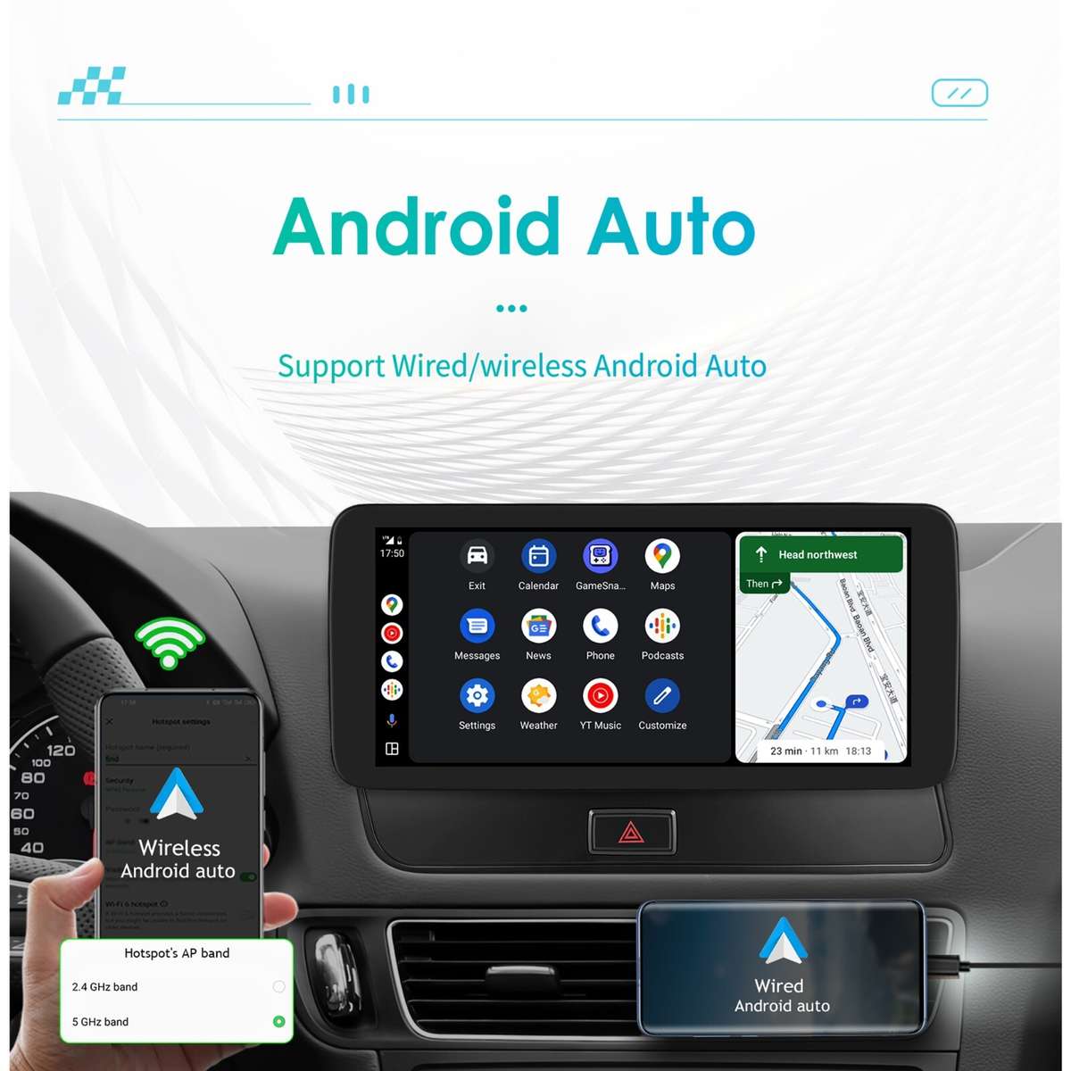 Wireless CarPlay Radio 10.33" for Audi Q5 2009-15 Android 12 Car GPS WiFi Player