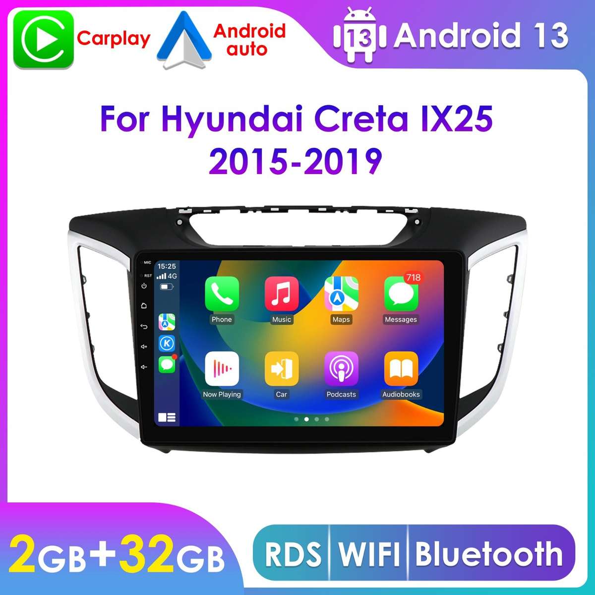 10.1" Android 13 Car Stereo Radio Player For Hyundai Creta IX25 2015-2019 RDS BT