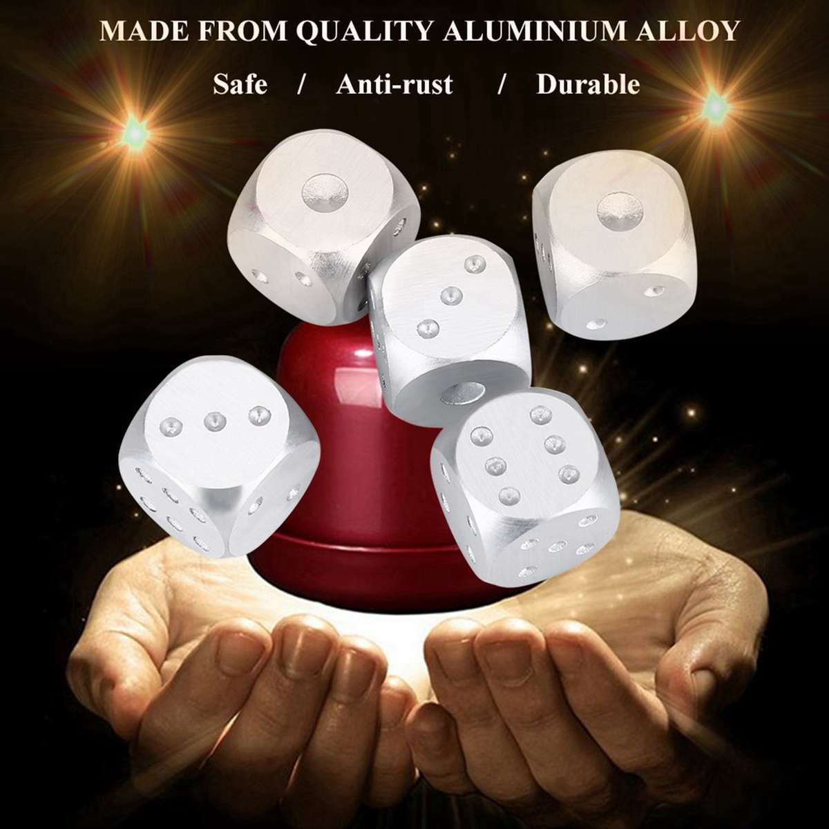 SILVER 5X Aluminium Alloy Table Game Poker Games DND Dices Set Storage Box CW