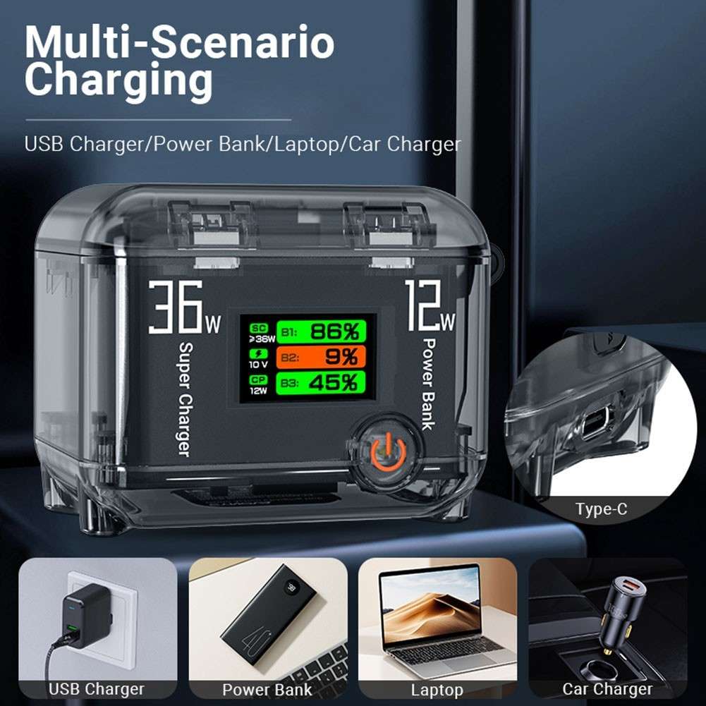 For DJI Action 5Pro Fast Charging Manager Two-Way Charger TFT LCD Color Display