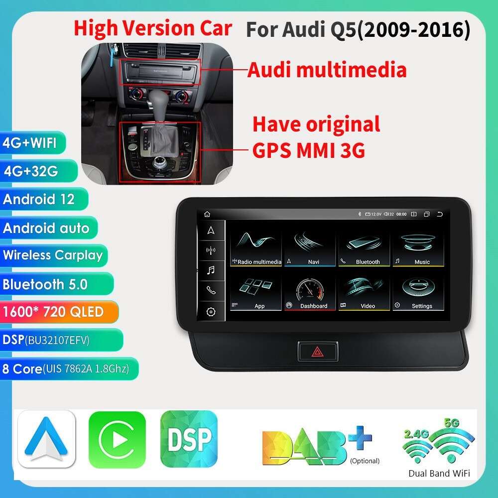 Android 8Core 10.33''CarPlay For Audi Q5 2009-2016 Car HeadUnit Player GPS Radio