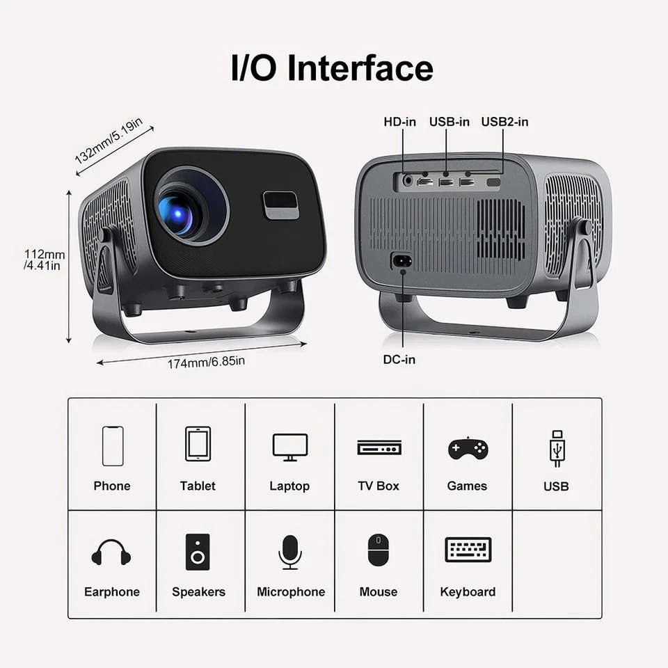 4K Smart Projector with WiFi Auto Focus Portable Home Theater