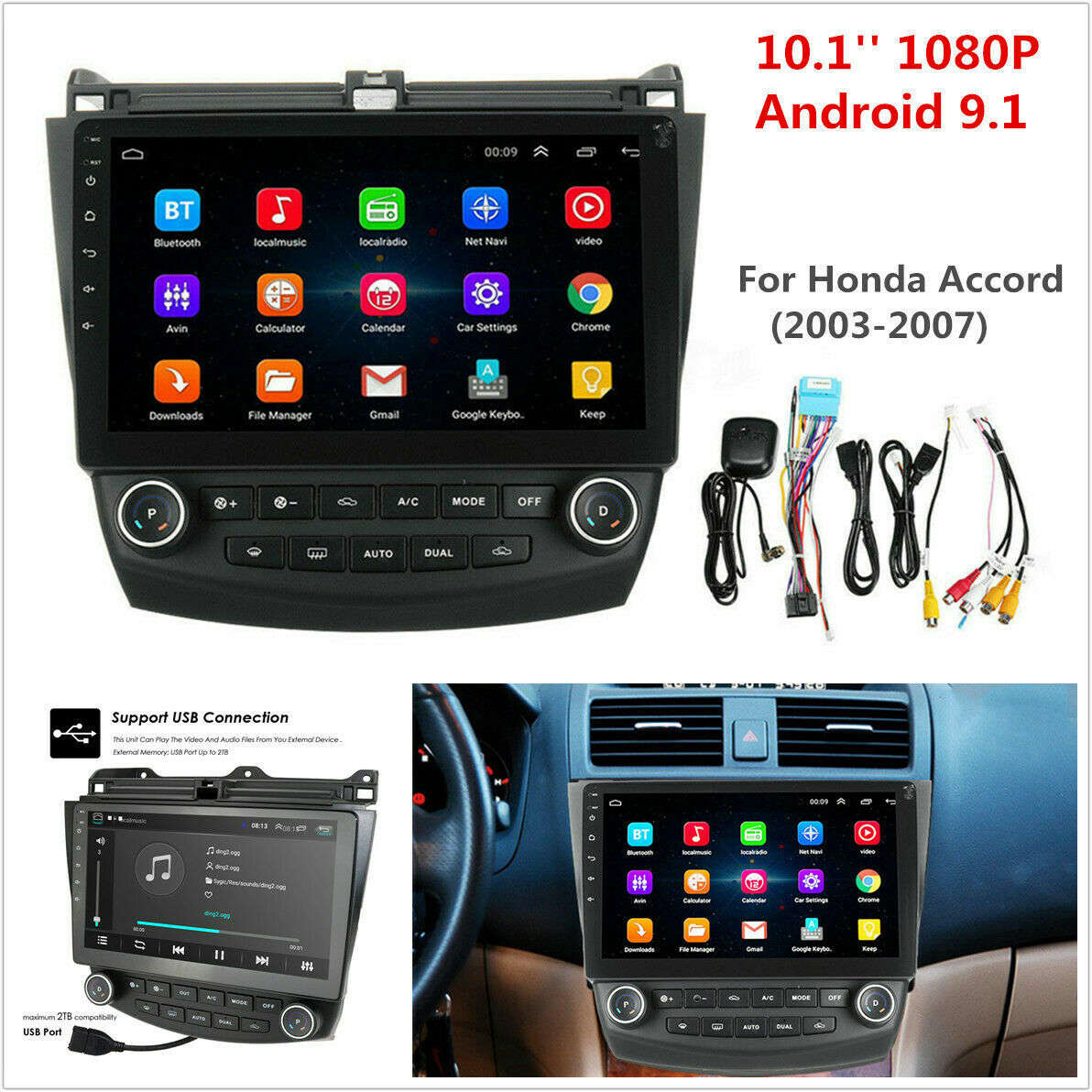 10.1'' Android 10 Quad-Core Car Stereo Radio WiFi GPS for Honda Accord 2003-2007
