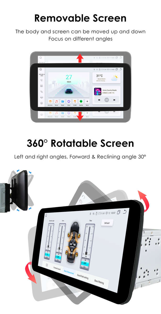 10.33" QLED Screen 2 DIN 4+32GB Android 12 CarPlay GPS Stereo Player WiFi BT DSP