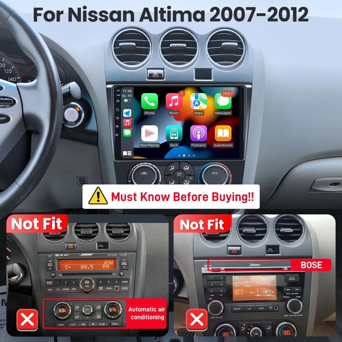 For Nissan Altima 2008-2012 Android 13 Carplay GPS Radio Stereo Head Unit 2+64GB