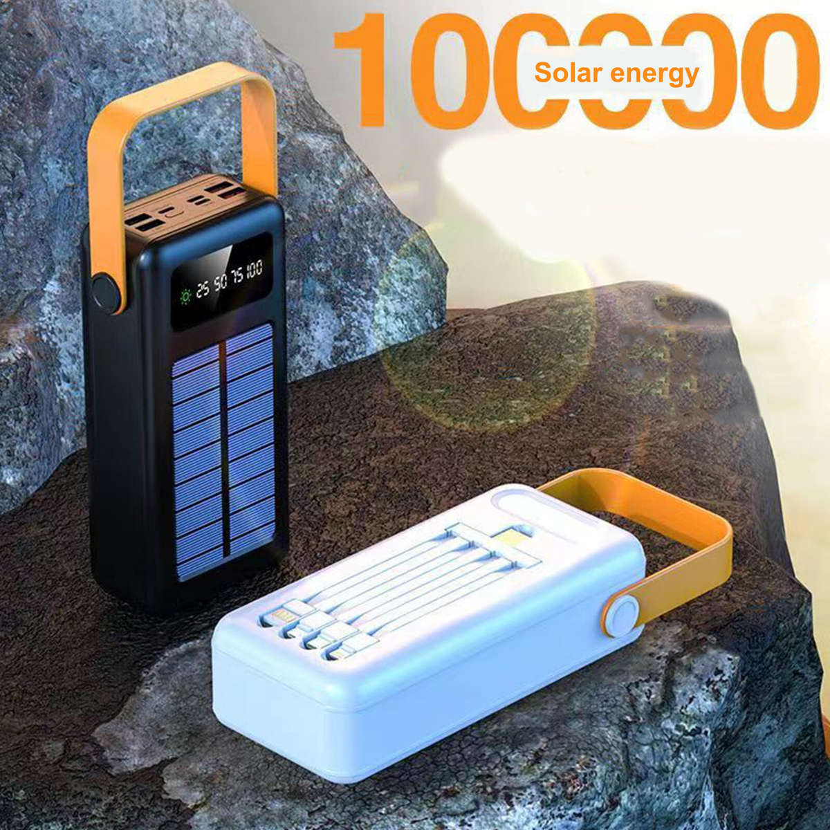 Portable Solar Power Bank 60000mAh 5 Ports External Battery Charger with Lights