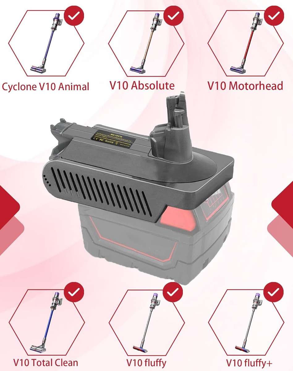 Adapter for Milwaukee 18V Li-ion Battery Convert to for Dyson V10 Vacuum Cleaner