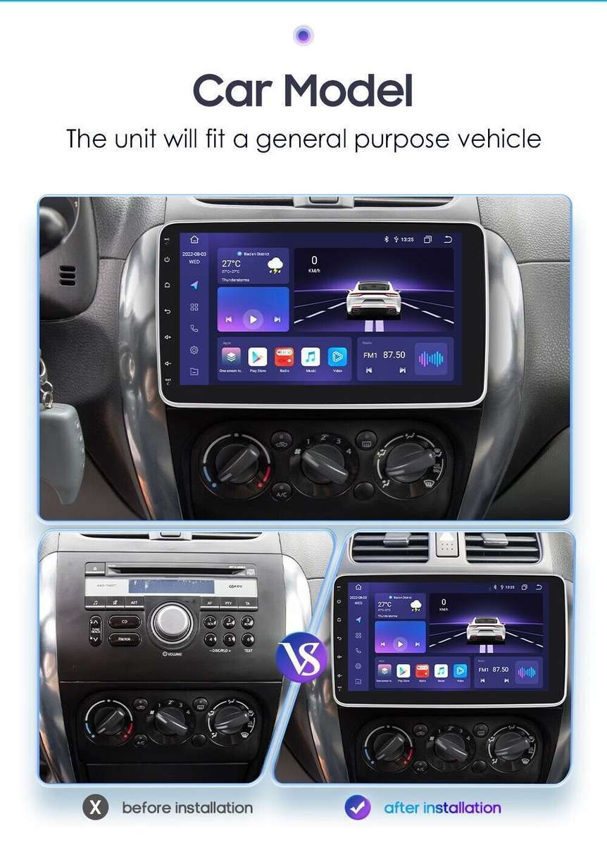 Single 1DIN Rotatable 10.1''Android 12 Touch Screen CarPlay Radio GPS WIFI 128GB