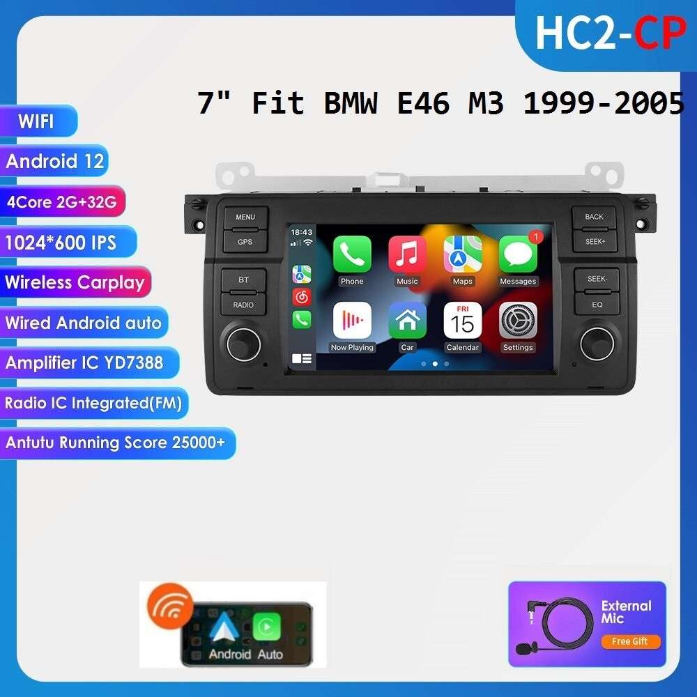 7" Double 2Din For BMW E46 M3 320 325i CarPlay Radio Stereo Player GPS BT+Camera
