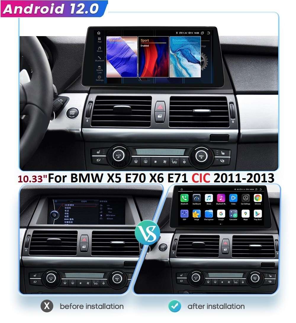 10.33" Android 12 Car GPS Nav CarPlay Radio DSP For BMW X5 X6 E70 E71 CIC 4+32GB