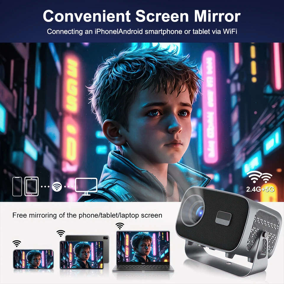 4K Smart Projector with WiFi Auto Focus Portable Home Theater