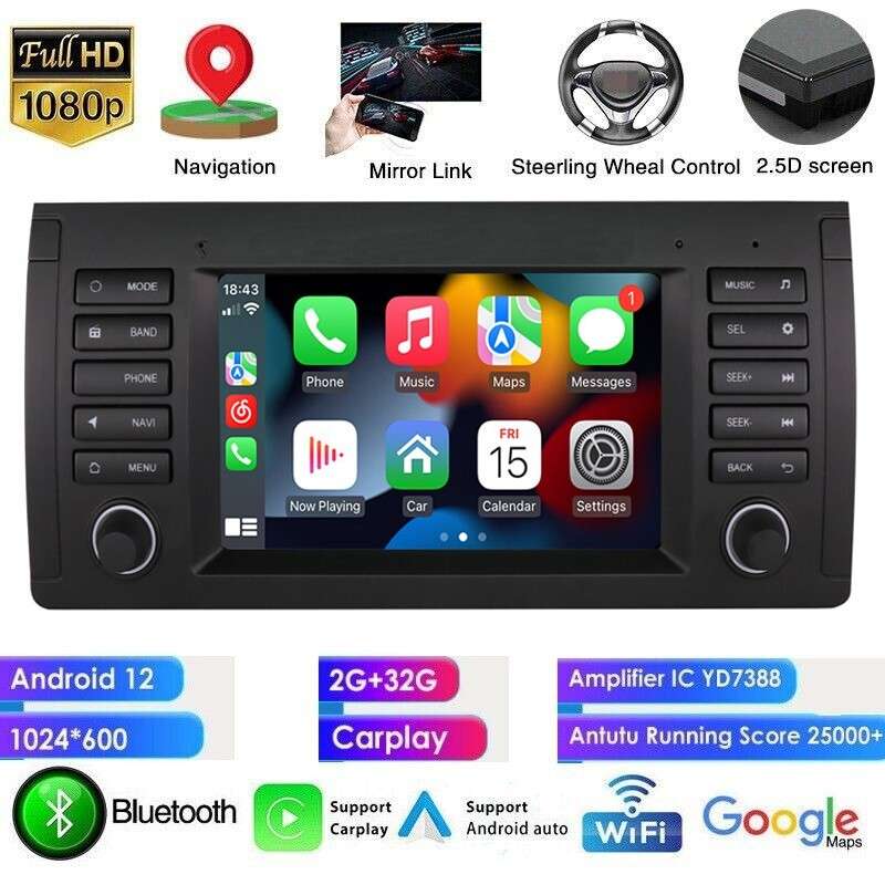 For BMW E53 X5 E39 Car Stereo Player 7" Android 12 Radio GPS Navigation CarPlay