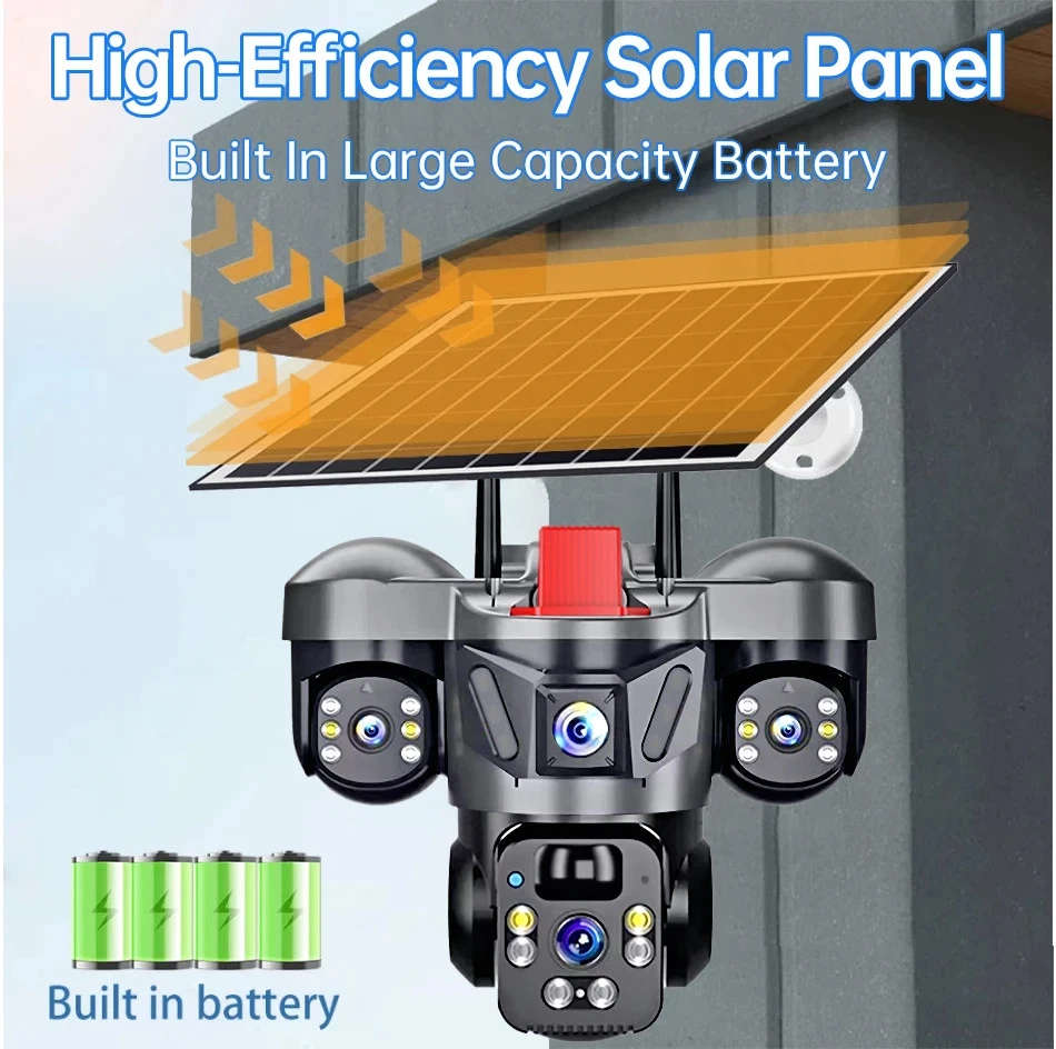 V380 Pro Outdoor PTZ  SIM Card 4G Solar Camera Home Security Triple Lens Camera, tow-way audio
