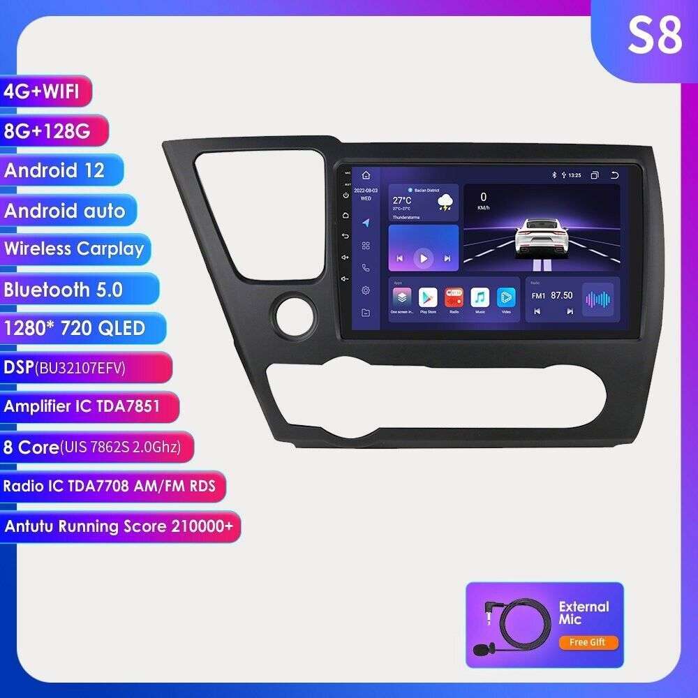 Android 8Core GPS Radio Player Stereo CarPlay DSP For Honda Civic 2013-2017 128G