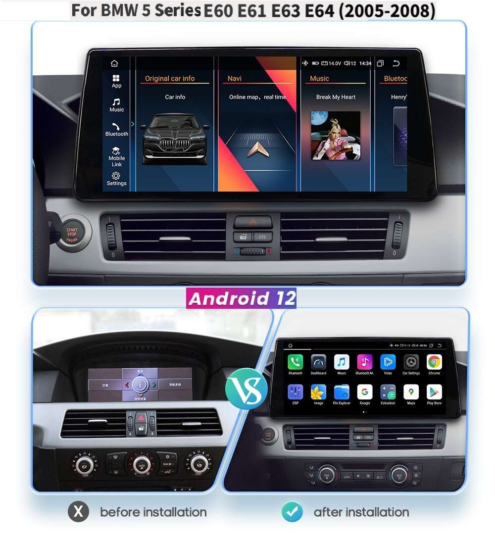 8+128GB Android 12 Stereo 10.33"For BMW 5 Series E60 E61 CarPlay Radio GPS Navi