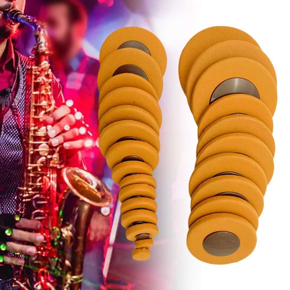 Complete Set Of 25 PCS Brown Saxophone Leather Pads For Tenor Sax Replacement