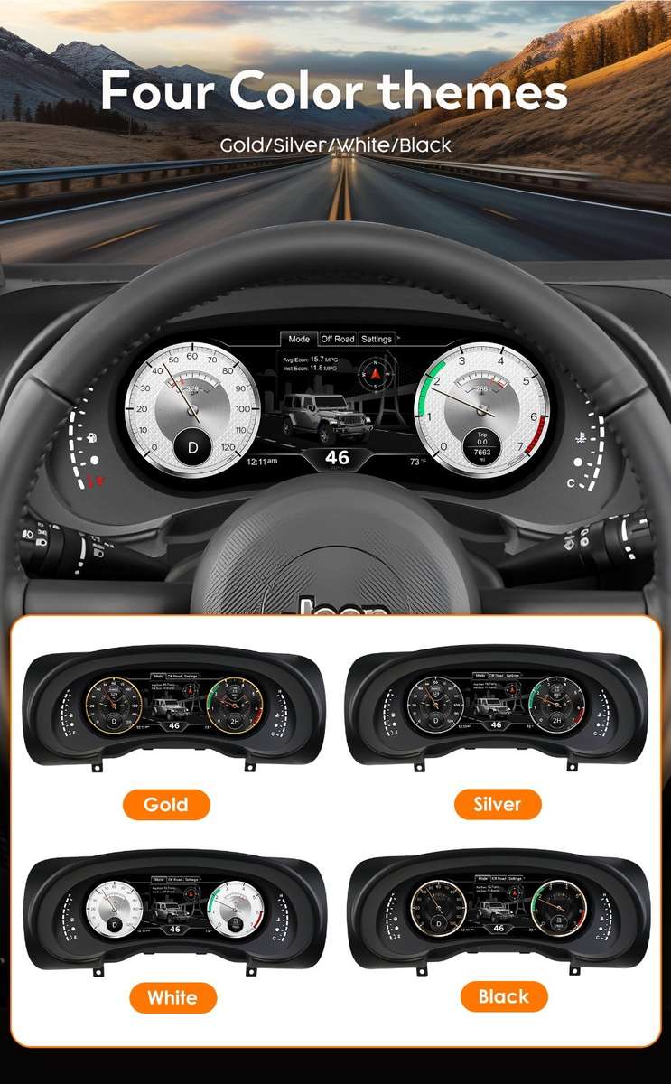 12.3" For Jeep Wrangler 2007-2010 Car LCD Digital Cluster Dashboard Speedometer