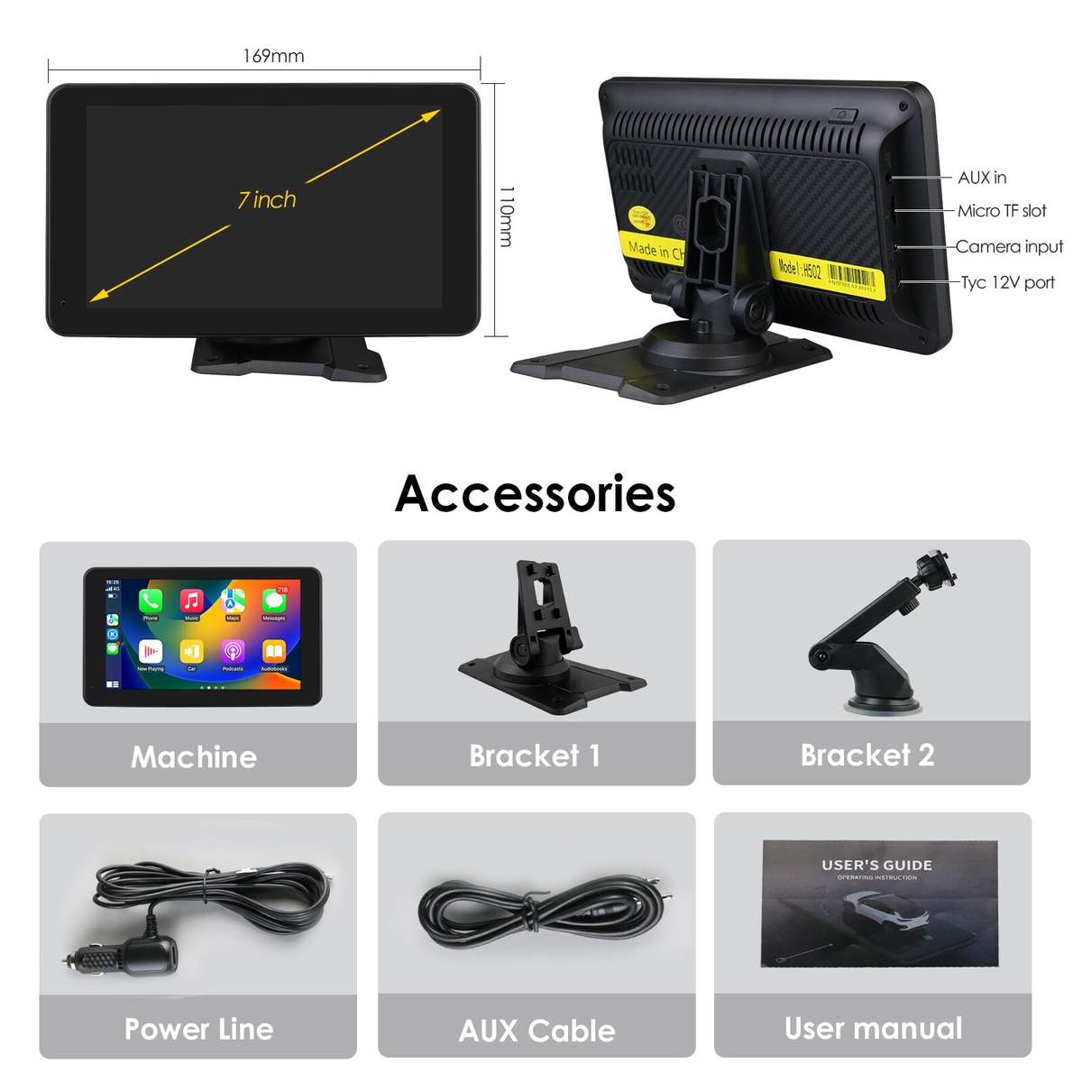 7" Adjustable Screen Android Auto Carplay Car Stereo GPS Multimedia Player AUX