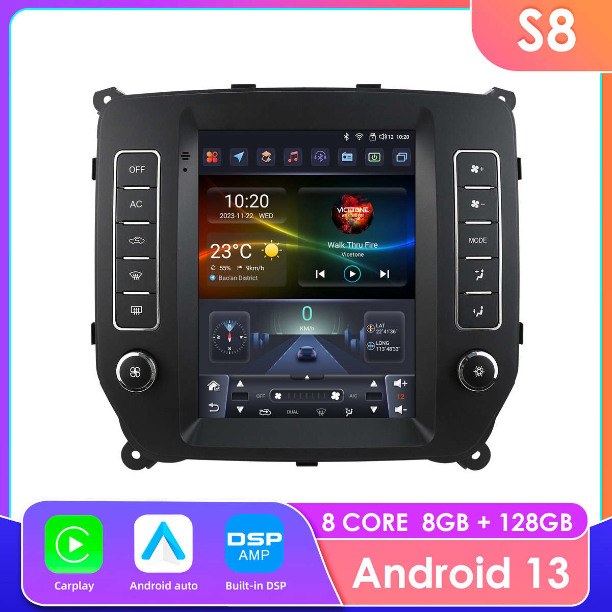 8+128G 9.7"Android Carplay Radio Stereo For Chevrolet Silverado GMC Sierre 14-18