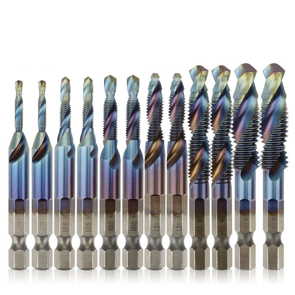 12PCS Hex Shank HSS Drill Bits Set For Aluminum Iron Metal Wood Plastic