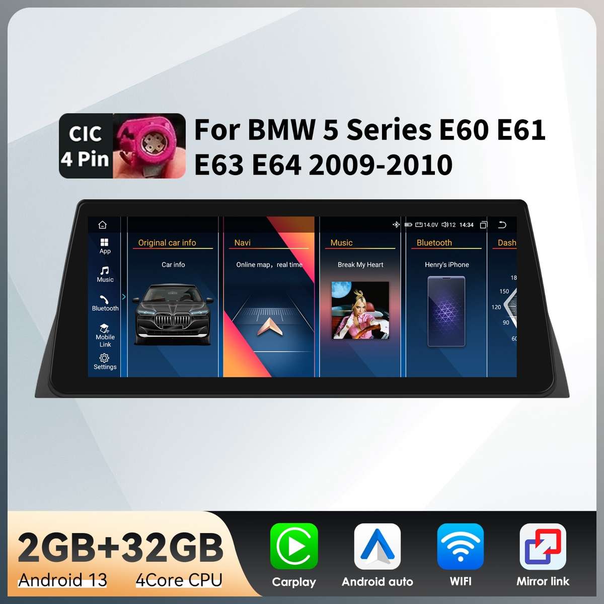 10.25"Android 13 Car Stereo Radio For BMW 5 E60 E61 E63 E64 CIC CarPlay WIFI SWC