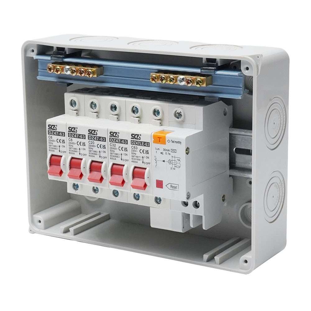 4 Way Garage Shed Camper Van Caravan Consumer Unit Fuse Box With RCD And4X MCB
