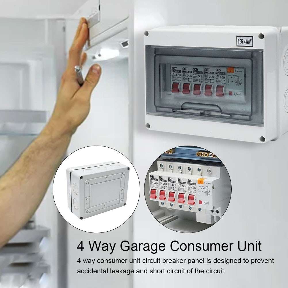 4 Way Garage Shed Camper Van Caravan Consumer Unit Fuse Box With RCD And4X MCB