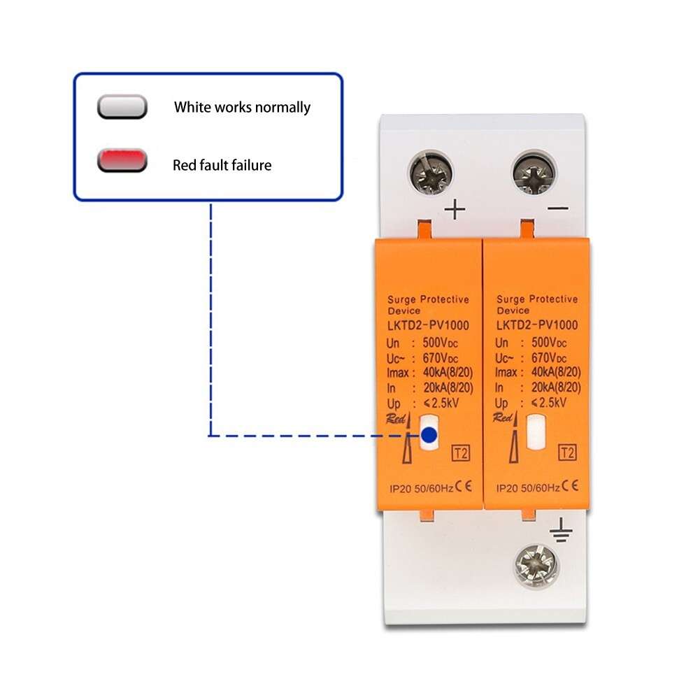Effective Surge Protector For Solar Panels 2P DC500V 40KA DIN Rail Installation