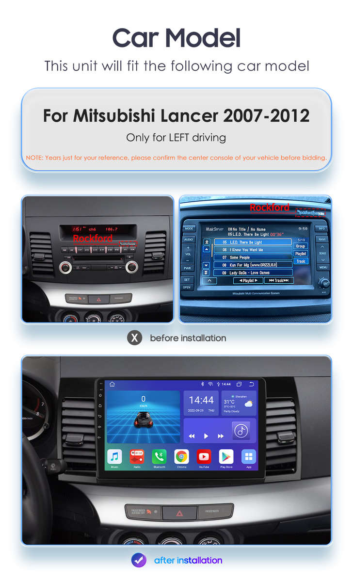 8Core Android 13 Car GPS Stereo Radio CarPlay 10"For Mitsubishi Lancer 2007-2012