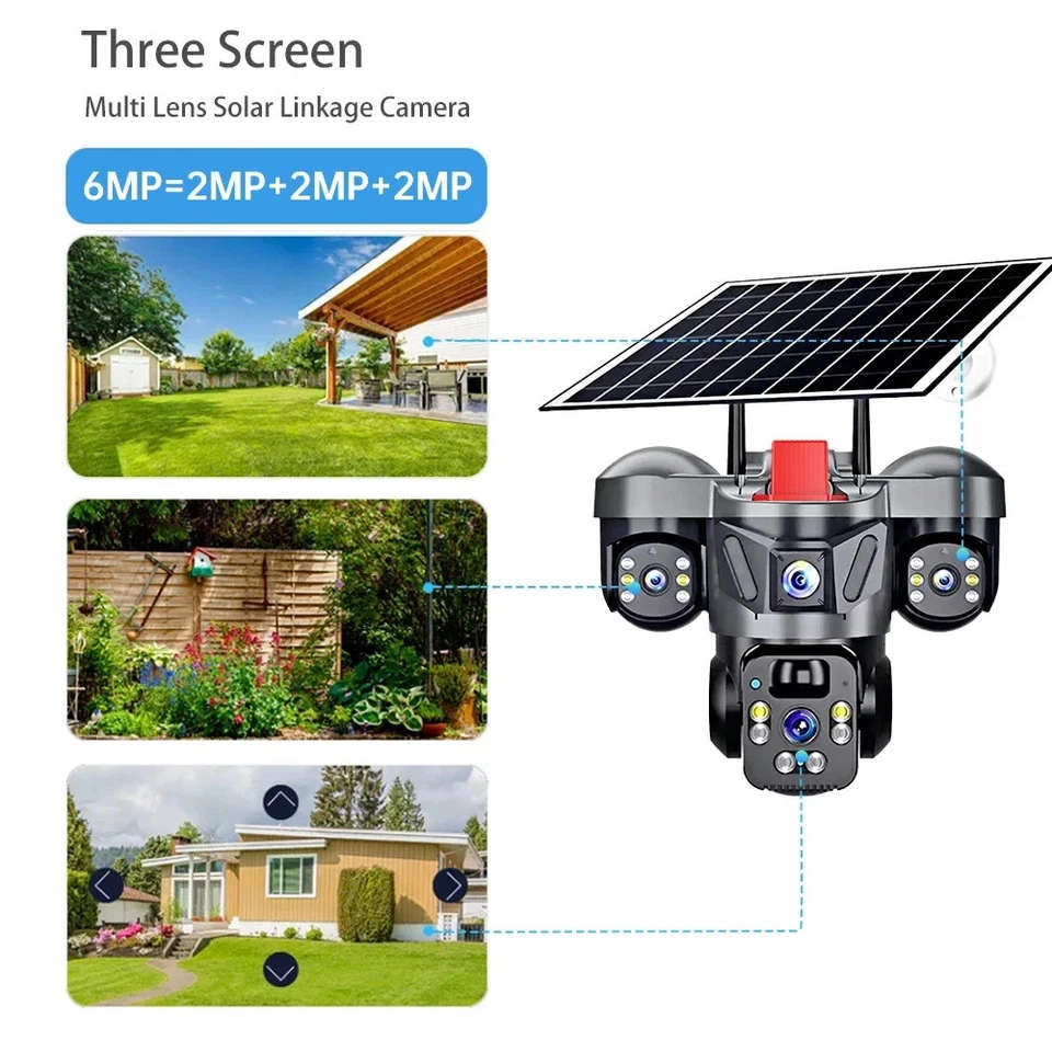 V380 Pro Outdoor PTZ  SIM Card 4G Solar Camera Home Security Triple Lens Camera, tow-way audio