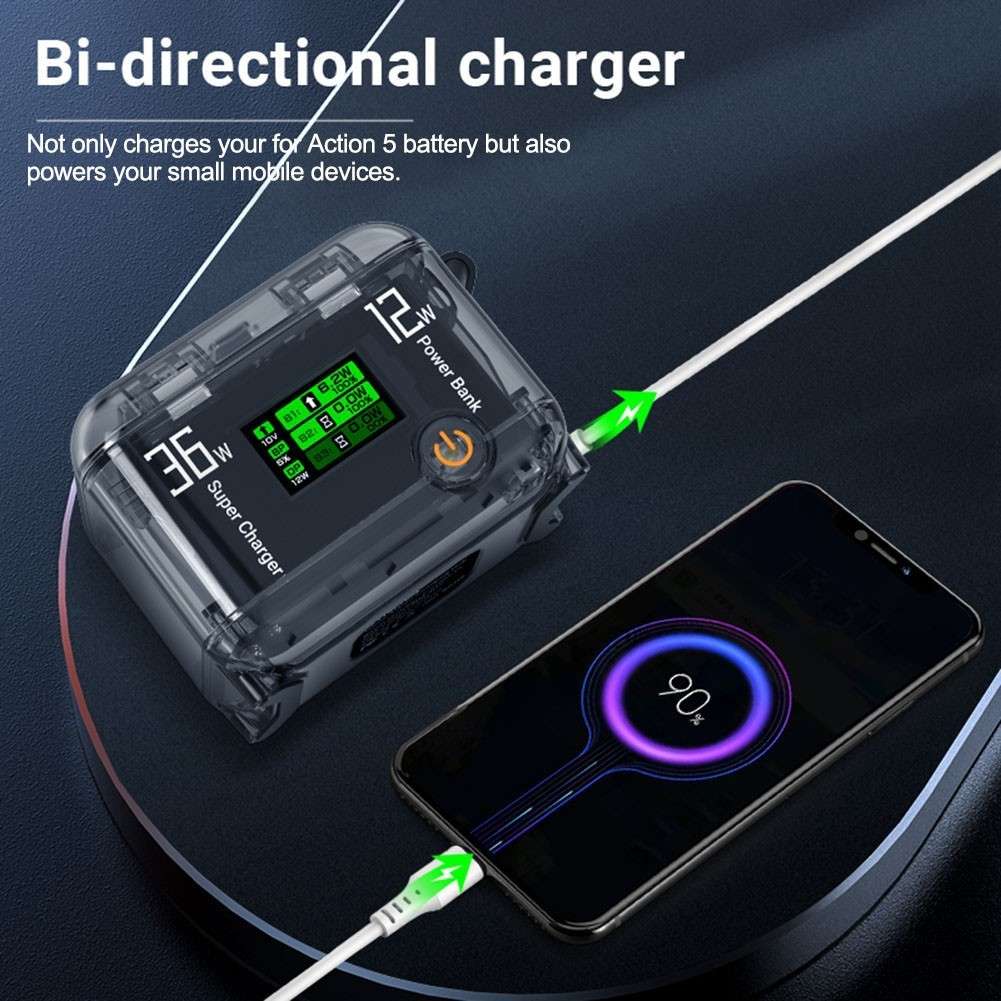 For DJI Action 5Pro Fast Charging Manager Two-Way Charger TFT LCD Color Display