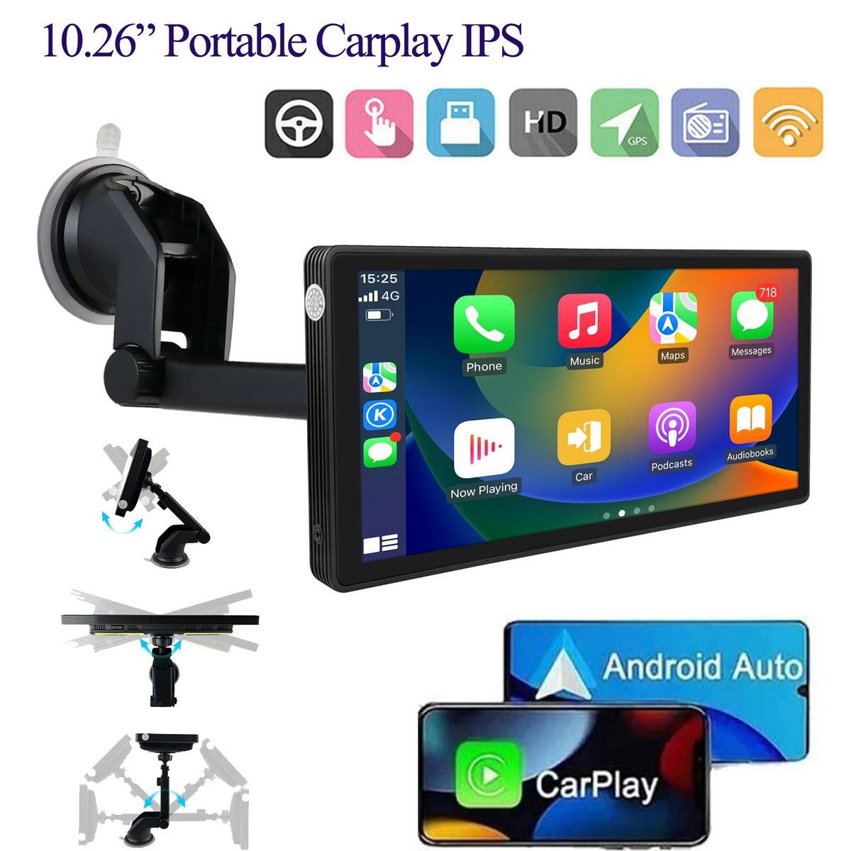 Wireless Carplay 10.26 In Portable Car Stereo Android Auto GPS Navi Radio BT AUX