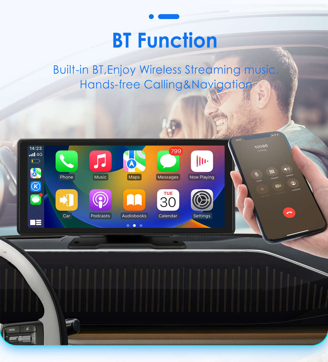 Wireless Apple Carplay Android Auto Portable 10.26" Car Stereo GPS Navi Radio FM