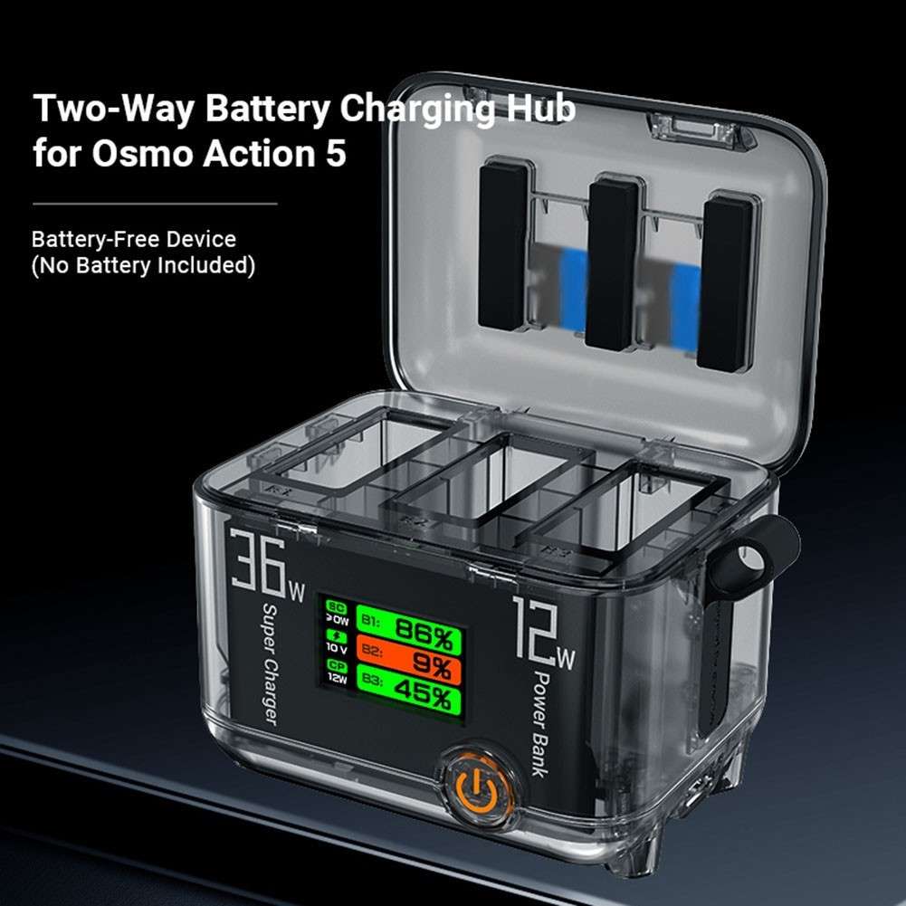 For DJI Action 5Pro Fast Charging Manager Two-Way Charger TFT LCD Color Display