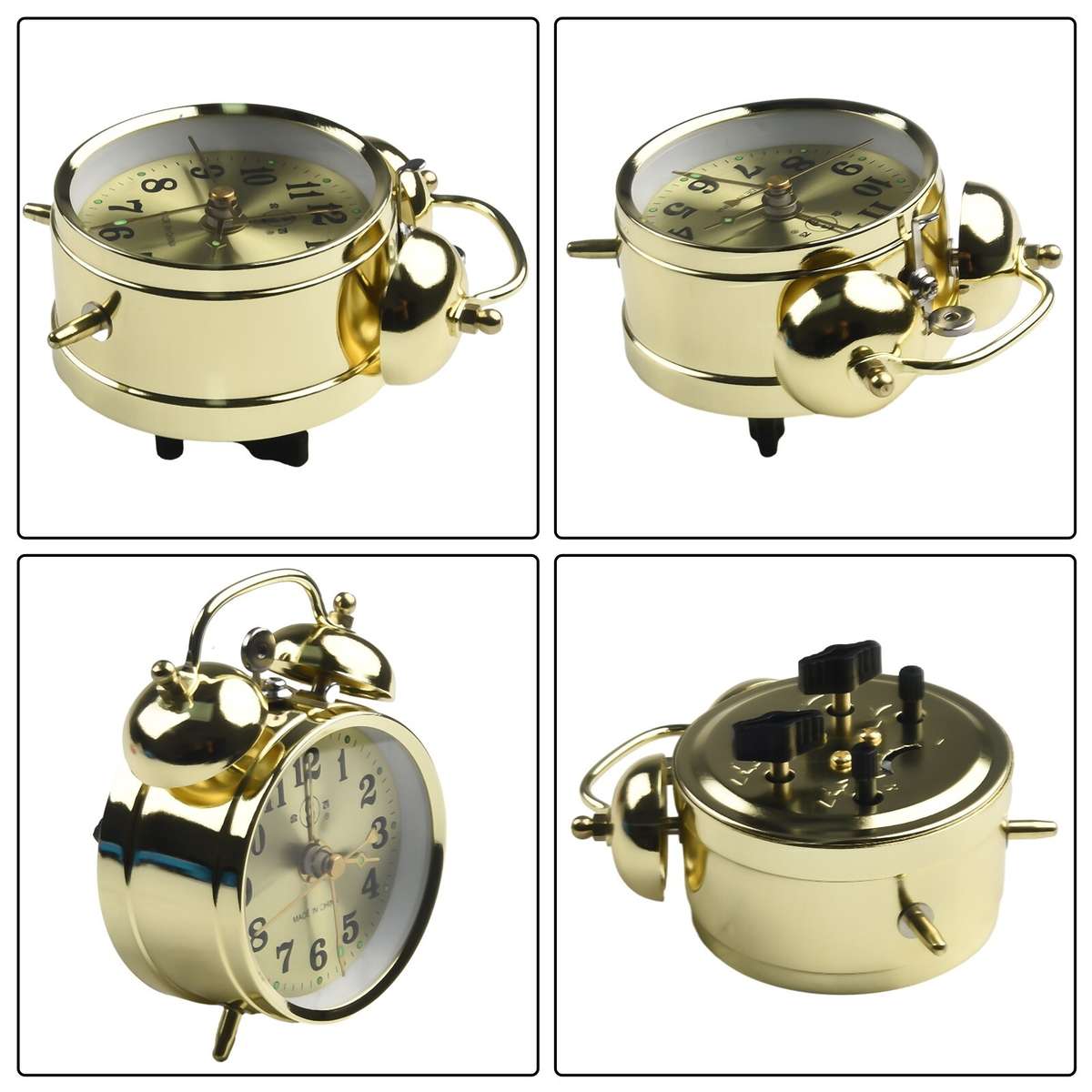 Horseshoe Mechanical Gold Alarm Clock Manual Wind-Up Vintage Metal Clock-Cute